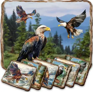Eagles Wooden Cork Placemat and Coasters Gift Set of 7 by Nature Wonders Nature Wildlife Decor  - 85406C-S7