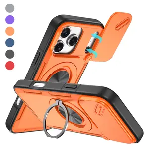 For iphone a rugged case, military-grade shockproof case featuring a 360° rotating ring stand, a 180° flip-style camera lens cover, and a MagSafe-compatible magnetic mount.