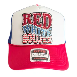 Otto World Famous Sequin Red White & Bougie Trucker Hat - Adjustable Snapback Mesh Cap for 4th of July & Memorial Day USA Party