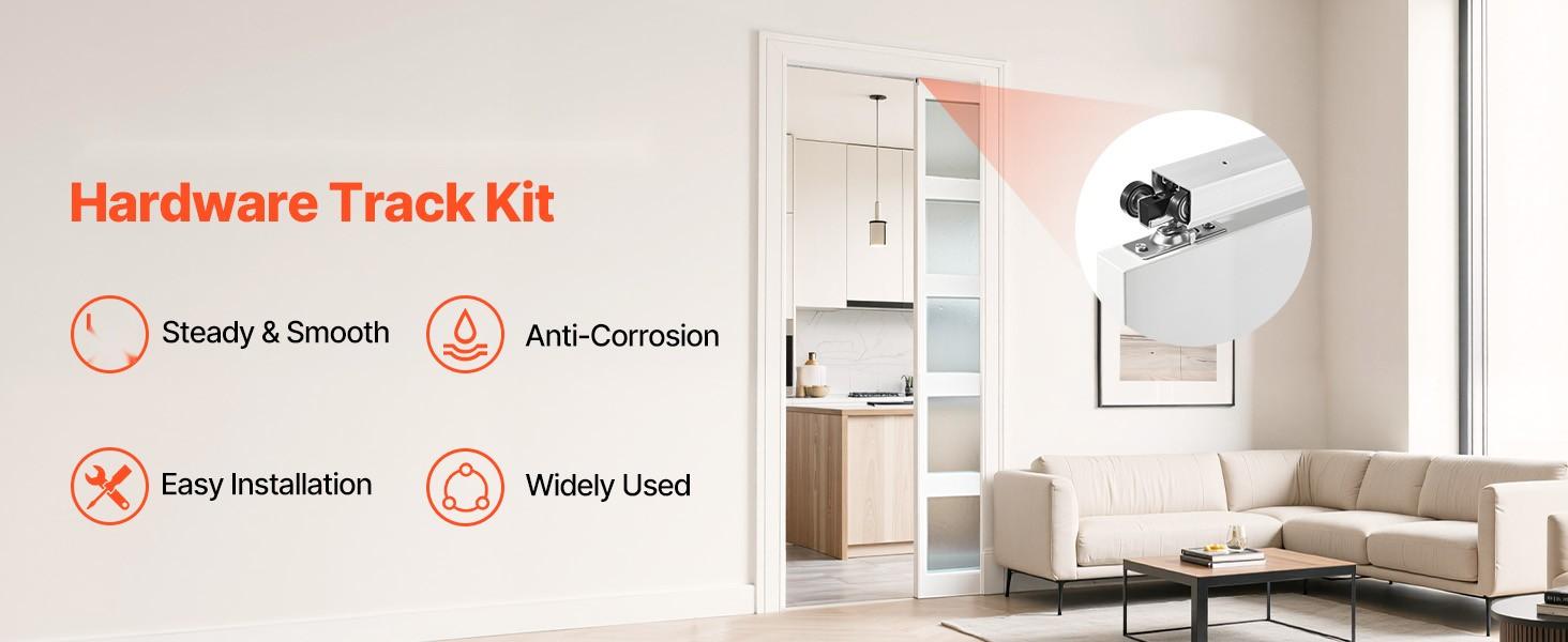Sliding Pocket Door Hardware Track Kit, 68.74-Inch Track Kit With Soft-Close Mechanism For Smooth And Quiet Sliding, Easy To Install, Compatible With Doors 1 To 1-3/4-Inch Thick, 36-Inch Wide, Single Door System