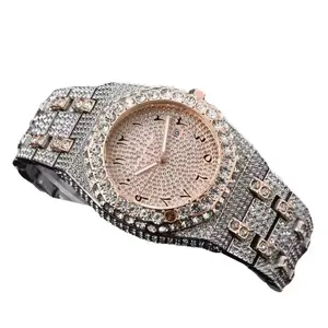 Luxury Automatic Moissanite Diamond Watch for Men – Full Iced Out Arabic Dial, Stainless Steel Case, Mechanical Wristwatch