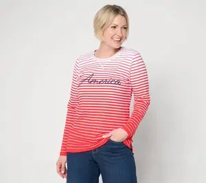 Denim & Co. Americana Striped French Terry Crew Neck Top