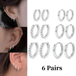 6 Pairs Hypoallergenic Stainless Steels Mini Hoop Earrings, Silvery Earrings for Women