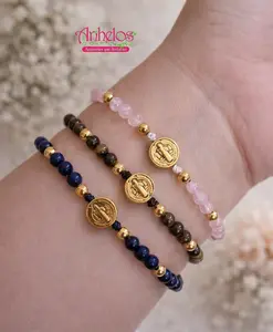 Pulsera San Benito Piedras Naturales/ St. Benedict Natural Stone Bracelet