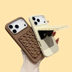 A foldable silicone phone case with a fixed suction cup that can adhere to glass surfaces