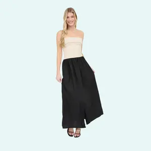 MIX MEDIA CONTRAST STRAPLESS FOLD OVER MAXI DRESS Casual Sleeveless Summer Womenswear