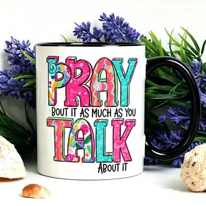 Floral Watercolor Style Christian Quote Mug for Faith Lovers My Favorite Reminder: Pray About It Mug Pray About It As Much As You Talk About It Christian Mug