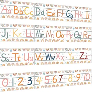 12 count Alphabet Bulletin Board Strips Set Boho Rainbow Alphabet Line ABC Alphabet Banner & Number Border Posters for   Classroom Playroom Bedroom (Boho)