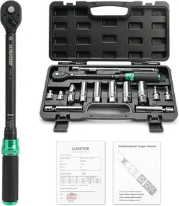14PCS 3/8 Drive Torque Wrench 5-45ft.lb, Magnetic Spark Plug Socket Set with 3/8" Universal Joint & 10" Extension Rod, Cr-V Steel Swivel Sockets for Automotive Tools