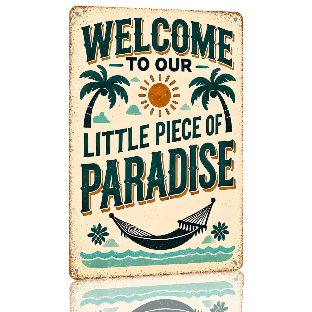 Little Piece Of Paradise Aluminum Sign Tropical Beach Metal Wall Decor Patio Pool House Tiki Bar Vacation Plaque 8×12 Inch