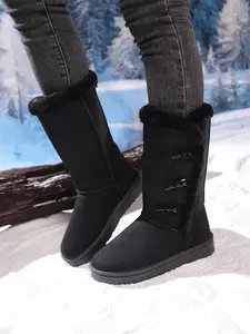 Women's Winter High-Top Snow Boots, New Style PU Leather Anti-Slip Thick Sole Warm Lining Long Booties for Cold Weather, Winter Warm Shoes