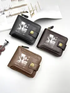 Black Leather Wallet, Durable Fashion Wallet, with Urban Silhouette Print Casual Style for Everyday Use and Travel Durable Accessory for Men Gift for Christmas, Birthdays Present for Young Professionals and Trendsetters