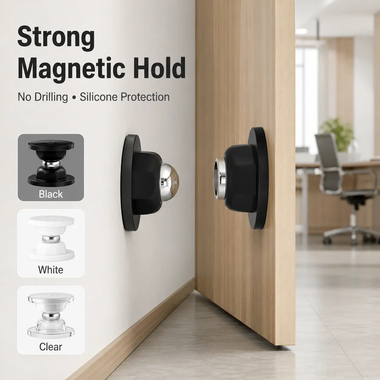 [Buy 1 Get 1 Free] Magnetic Door Stopper, No-Drill Strong Magnetic Door Stop with Double-Sided Adhesive, Anti-Collision Silicone Door Holder, Door Slam Stopper for Wall & Floor Mounting, Fits Small Door Gaps - MM22