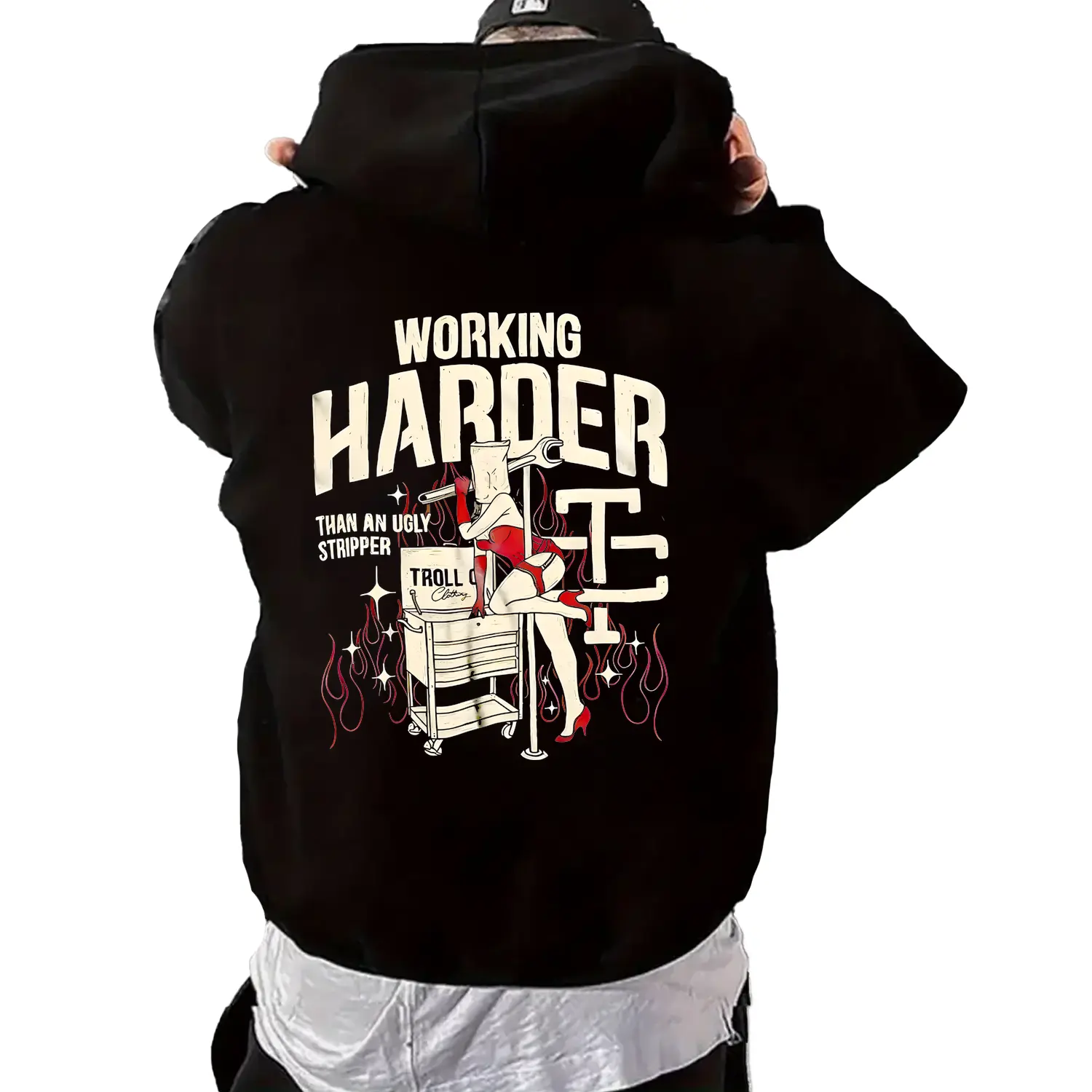 Working Harder Than An Ugly Stripper Hoodie Sweatshirt Unisex Streetwear Back Side Printed Trendy Mechanics