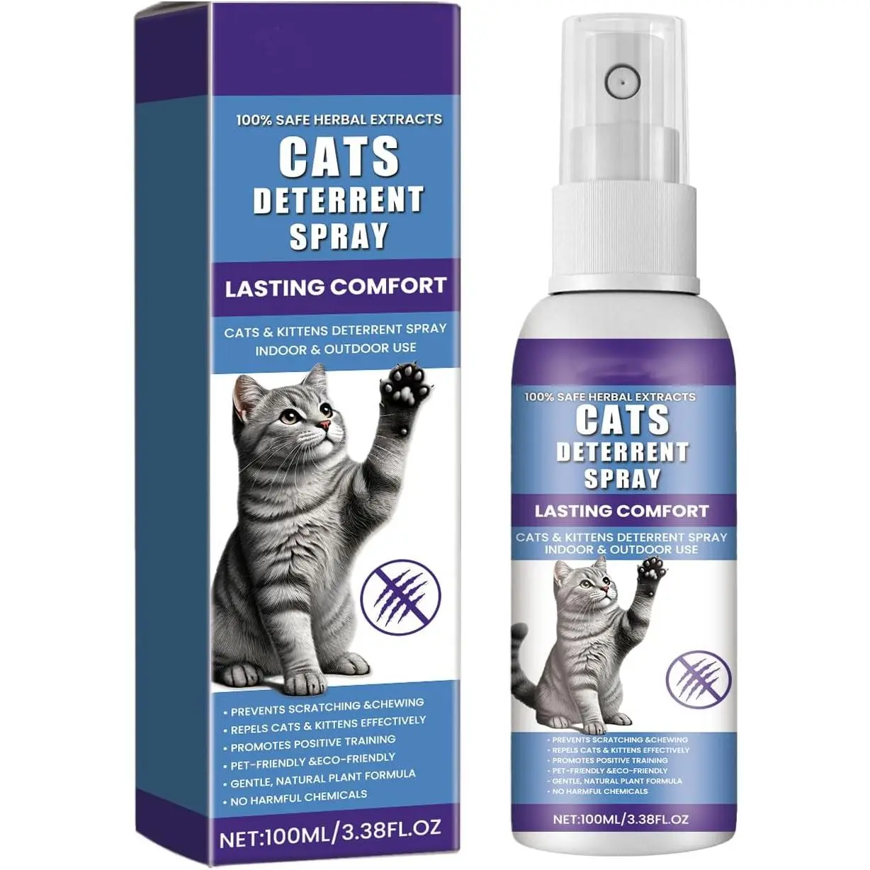 Cat Deterrent Spray, Natural Cat Repellent, Training Aid for Furniture Protection, Stops Scratching, Chewing & Spraying, Indoor & Outdoor