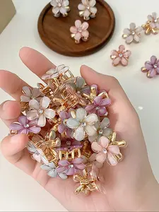 Colorblock Flower Design Hair Claws, 12pcs Cute Mini Resin Flower Decor Hair Claws, Fashion Hair Accessories for Women & Girls, Flower Hair Clip