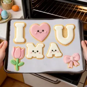 8-Piece Large Mother's Day Cookie Cutter Set, Kids Friendly, 4-Inch, Rose, Tulip, Heart, Bow Shapes, Metal, Spring Festival Baking Supplies