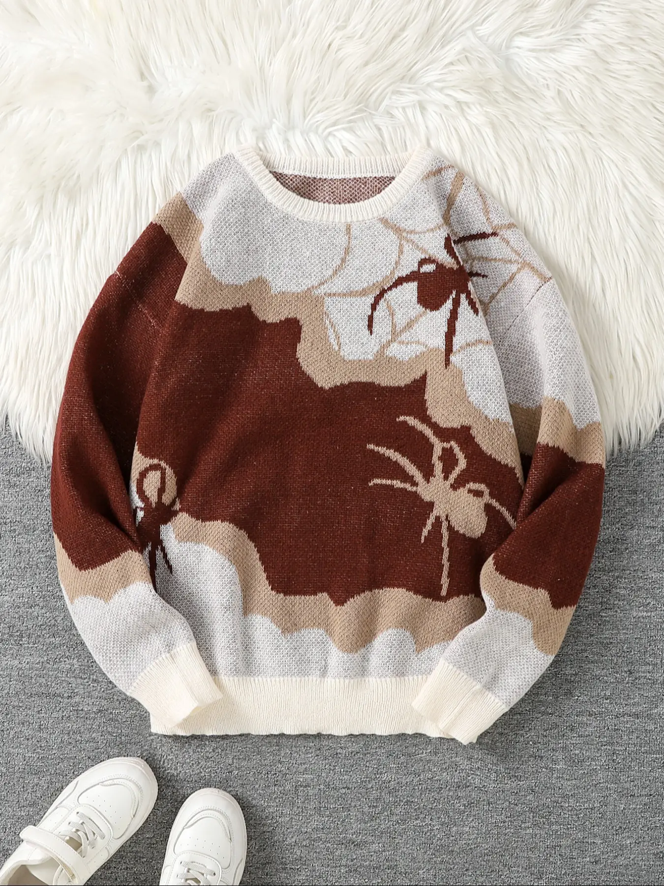 Spider Jacquard Knit Sweater, Casual Round Neck Pullover for Men, Fashion Street Style Design, Perfect for Daily Wear and Gifts