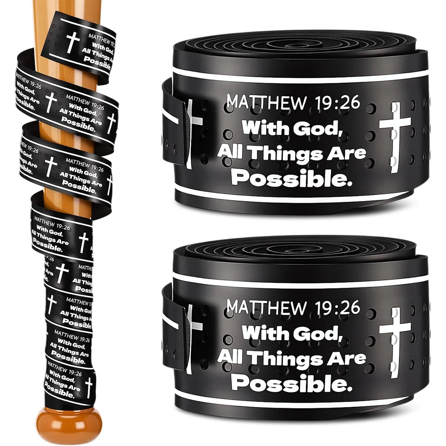 2 Pack Christian Baseball Bat Grip Tape Cross PU Non Slip Athletic Grip Wrap 39.4 Inch for Baseball Softball