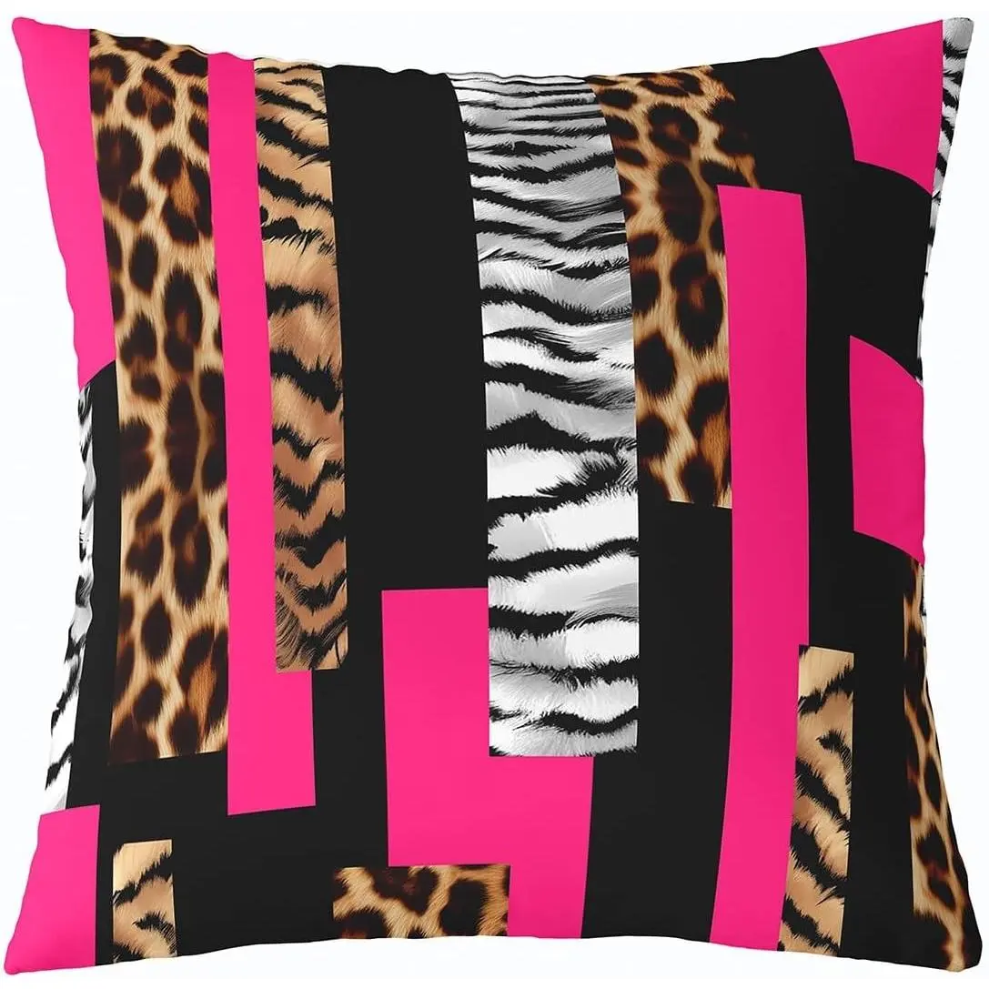 Leopard Reversible Throw Pillow Covers Cheetah Hot Pink Black Pillow Covers Home Decor Animal Fur Print Square Cushion Covers Decor Safari Zebra