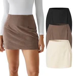Halara 3-Piece High Waisted Invisible Zipper 2-in-1 Mini A-line Corduroy Casual Skirts