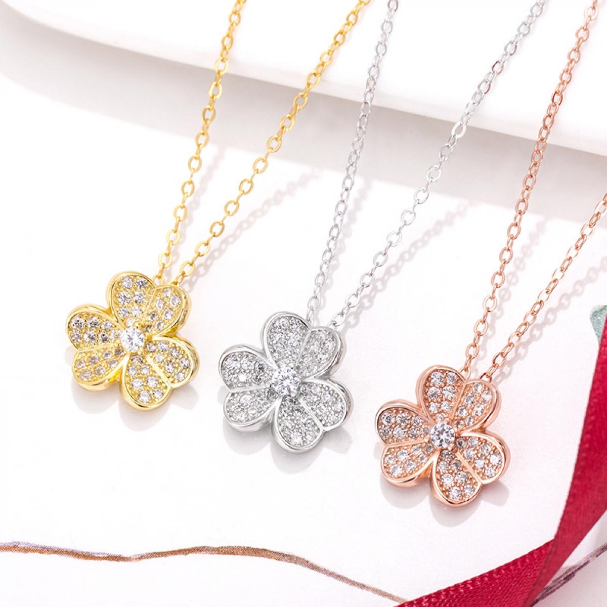 Timeless Floral-Inspired Pendant Necklace, Premium Craftsmanship Sparkling Flower Jewelry, Versatile Layering Necklace for Women, Elegant Gift for Mom Girlfriend Wife, Suitable for Daily Wear & Special Events