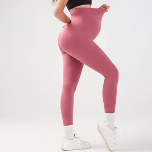 Dream yoga Women's Over-The-Belly Maternity Leggings - Full-Length, Seamless, High-Stretch, Breathable, Soft, Ankle Graze, All-Seasons Prenatal Bottoms with Hidden Pockets, Maternity Clothing for Yoga, Gym, Clean Mom Aesthetic Gear