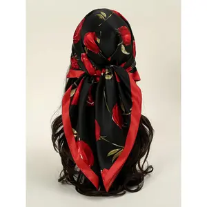 Women's Fashion Rose Print Bandana Scarf, Comfortable Elegant Headscarf, Fitted Style Hijab for All Seasons, Casual Outdoor Use, Fashion Hair Scarves, Floral Print Scarf, Head Wrap