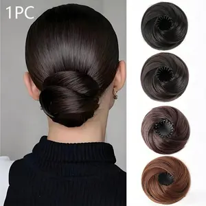 Elegant women's hair accessory, donut bun hairpiece, 4-inch elastic clip-in extension, made of heat-resistant synthetic fiber, versatile design, suitable for all hair types, secure fit, perfect for everyday wear and various occasions.