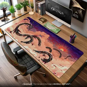 Shiny Rayquaza Cloud Burst Mouse Pad – Legendary Sunset Scene, Rayquaza Gaming Desk Mat, Epic Anime Decor