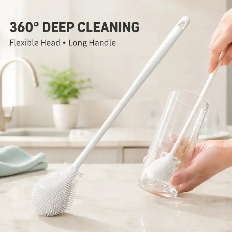 2PCS Long-Handle Soft Bristle Bottle Brush, Home Care Cup Cleaner for Baby Bottles, Narrow Containers & Teapots, Deep-Cleaning Home Supplies Sponge & Scouring Pad Alternative