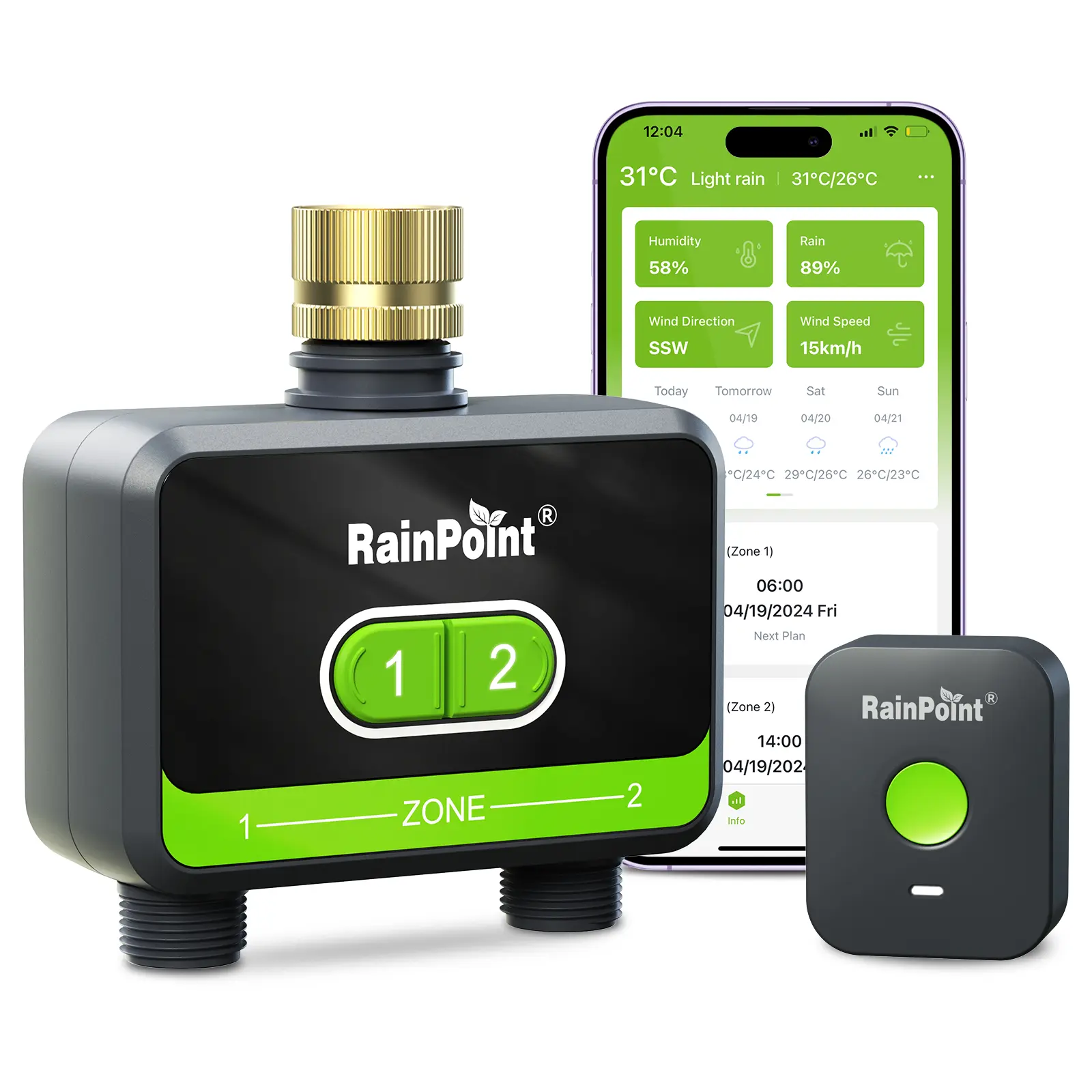 RainPoint Compact Rectangular Smart WiFi Dual-Zone Automatic Garden Water Timer - Outdoor Adjustable All-Seasons Watering Device with App, Voice/Remote Control & Monitoring, Weather Adaptive, 1s-60min Settings, 3 Modes, Cycle & Soak, Expandable System