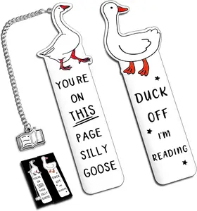 2Pcs Funny Bookmarks for Women Men Metal Book Marker Bulk Tassels Silly Goose Bookmark Cute Bookmarks Personalized Book Accessories Back to School Funny Gifts for Book Lovers Coworker Reader Adults