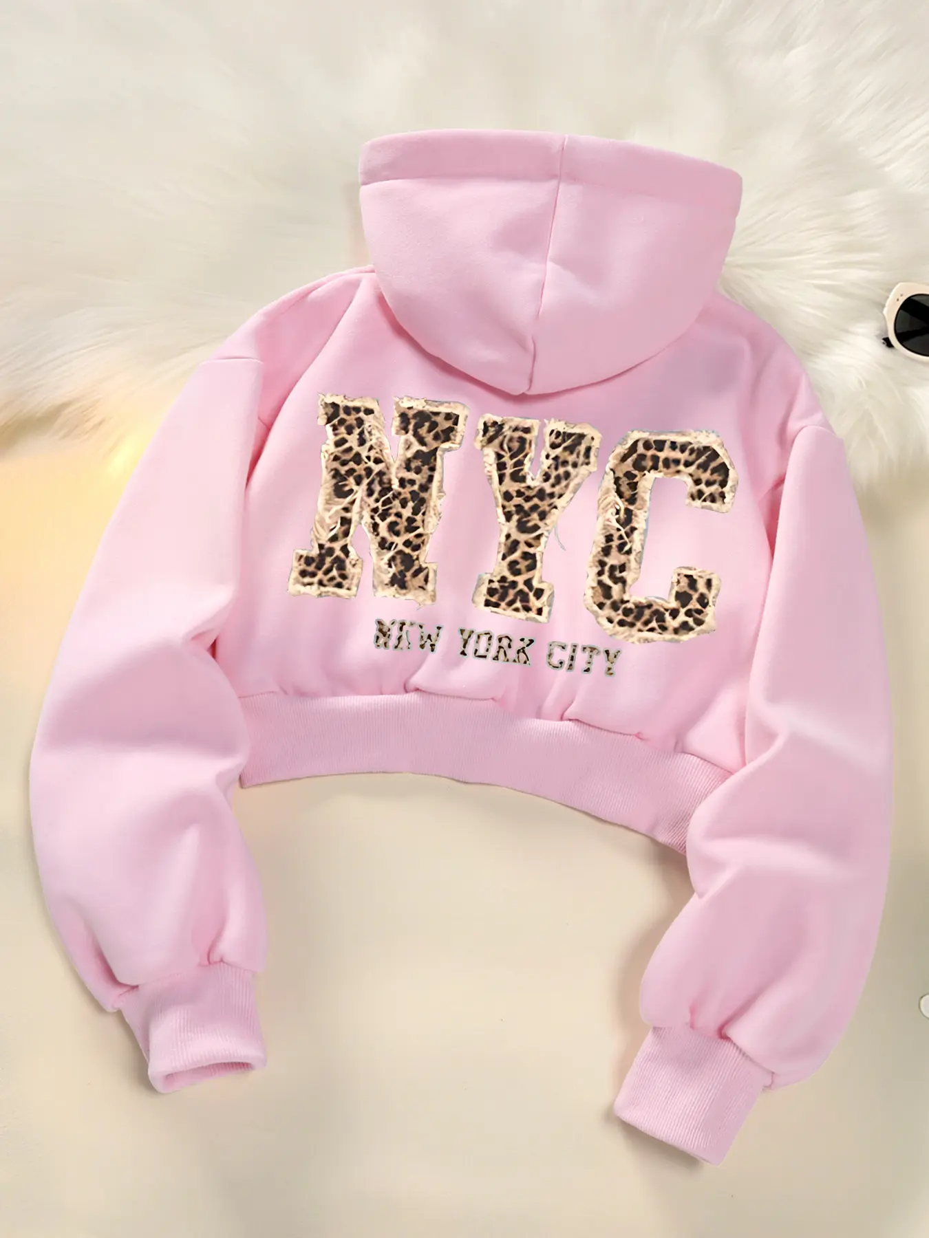 Women's Casual Loose-Fit Long Sleeve Cropped Hoodie Sweatshirts, Vintage Leopard Print Letter Design Aesthetic, Thick Fabric 1 Piece, All-Season Wearable Home & Outdoor Womenswear