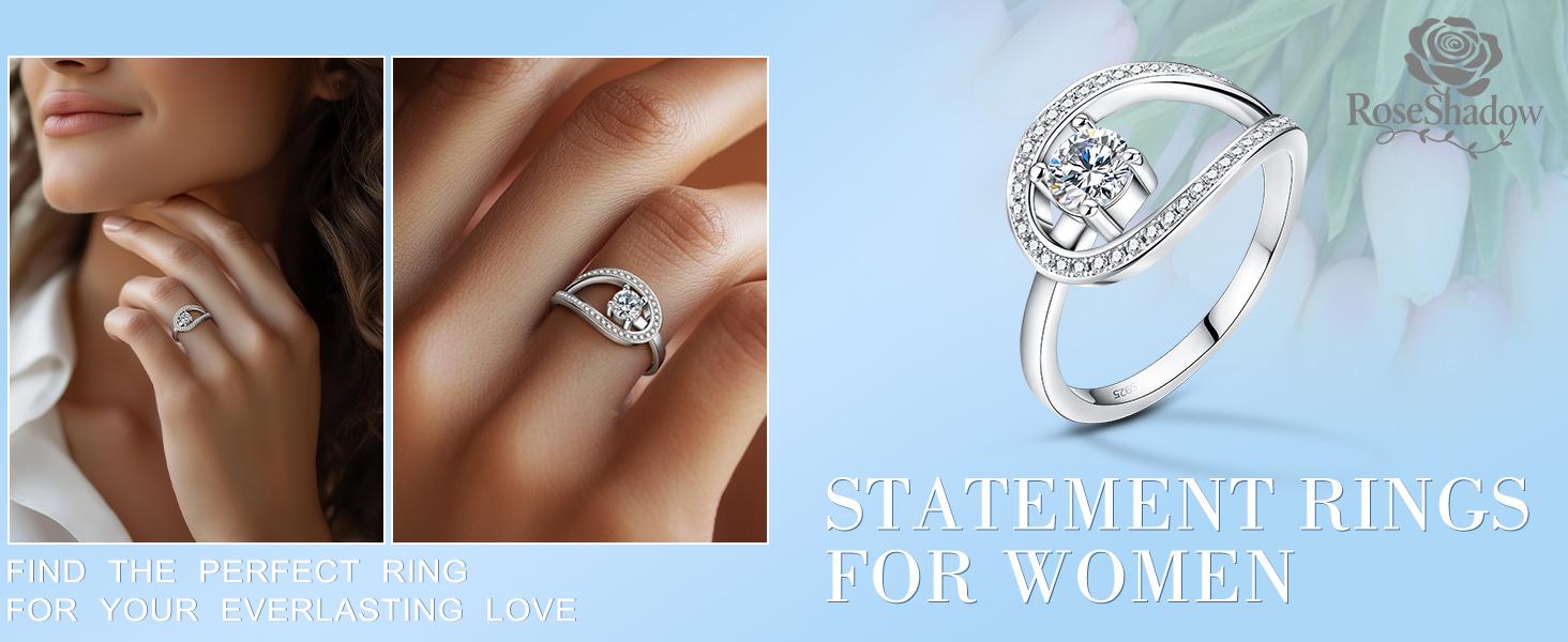 ROSESHADOW Moissanite Rings for Women 0.5 Carat Infinity Eternity Engagement Ring D Color VVS1 Synthetic Moissanite 925 Sterling Silver Christmas gifts