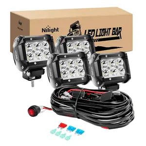Nilight 4-Inch 18W Double Row Spot Beam Work Lights (2 Pairs), 1260LM Bright Aluminum Mountable Pods, 10FT Wire, 3-Pin Switch, Automotive & Motorcycle Car Light Bars, Work Light
