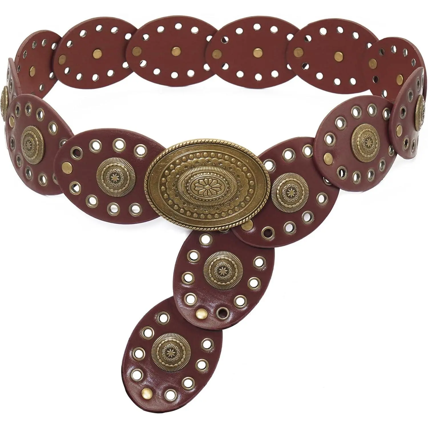 Wide Disc Belt for Women Hollow Leather Belts Vintage Western Waist Belt for Dress
