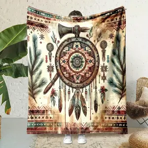 Native American Pattern Blanket, Soft Warm Throw Blanket, Double Sided Air Conditioning Blanket, Warm Nap Blanket for Home Office Travel Camping