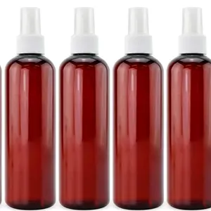 8oz Amber Brown Plastic Spray Bottles with White Fine Mist Atomizers (Pack of 6) Brown Plastic Spritzer Bottles