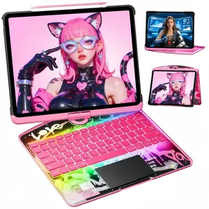 #SummerWins #DealsForYouDays Darlingcase 360 ° rotating transparent cyberpunk RGB iPad keyboard case, with 7-color backlight, with iPad Air 11 inch/13 inch /ipad 10th/11th A16 Keyboard Case Tablet Wireless Y2K Digital,#SummerVibe #tiktokshopspringglowup