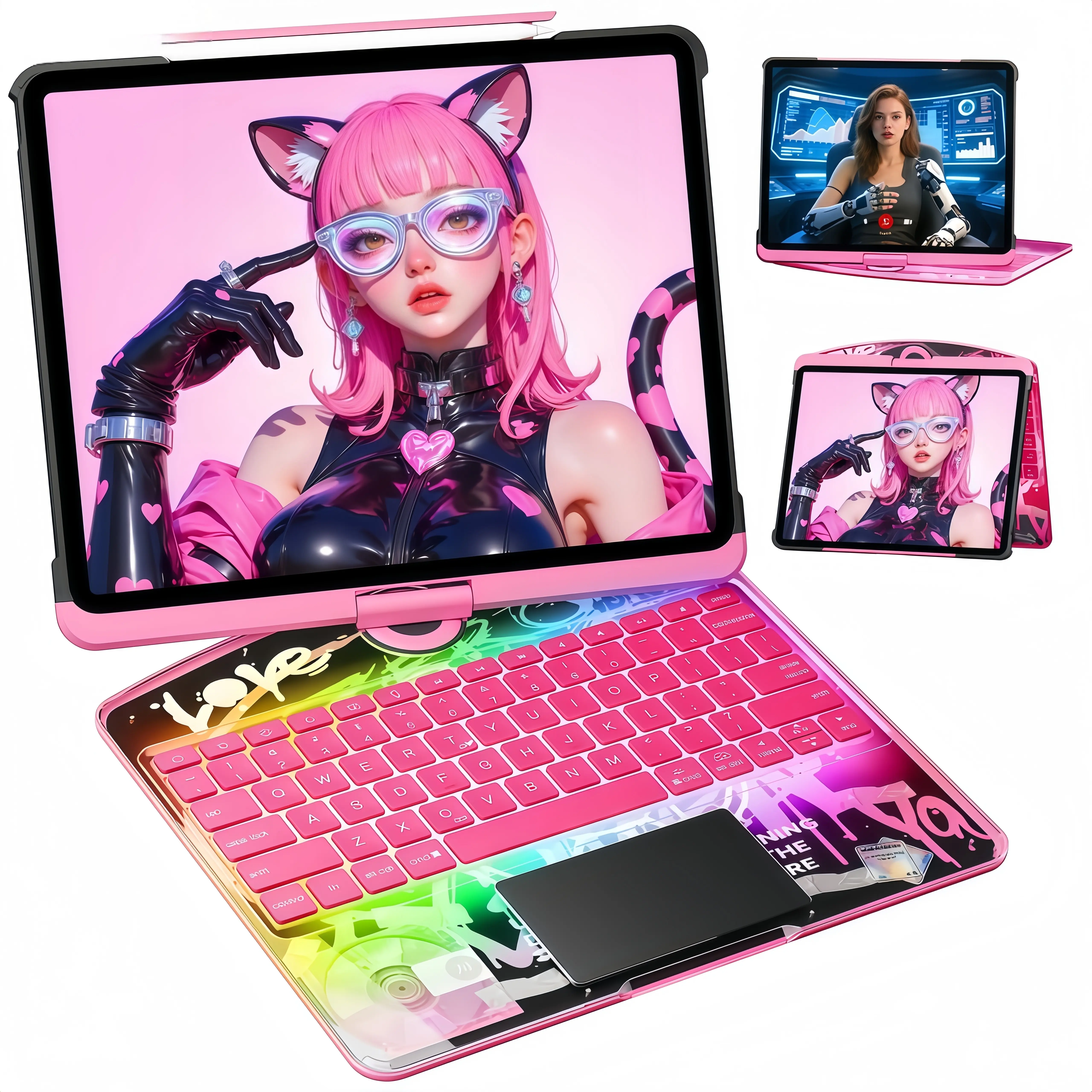 #SummerWins #DealsForYouDays Darlingcase 360 ° rotating transparent cyberpunk RGB iPad keyboard case, with 7-color backlight, with iPad Air 11 inch/13 inch /ipad 10th/11th A16 Keyboard Case Tablet Wireless Y2K Digital,#SummerVibe #tiktokshopspringglowup