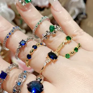 Elegant Blue Gemstone Ring, Lab-Grown Sapphire Inlay Ring, Luxury-Style Cocktail Ring For Daily & Party Wear