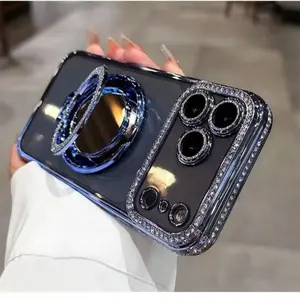 Designed for convenience and style, this women's phone case features a built-in mirror, a hands-free stand, a shiny frame, and HD transparent material-all in a durable, full-body drop-resistant design.