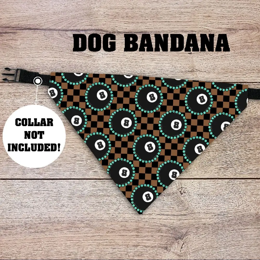 Checkered 8 Ball Dog Bandana - Over The Collar - COLLAR NOT INCLUDED! Pet Accessories, Cat Bandana, Handmade, Gifts For Pets, Animal, Puppy, Punchy, Western