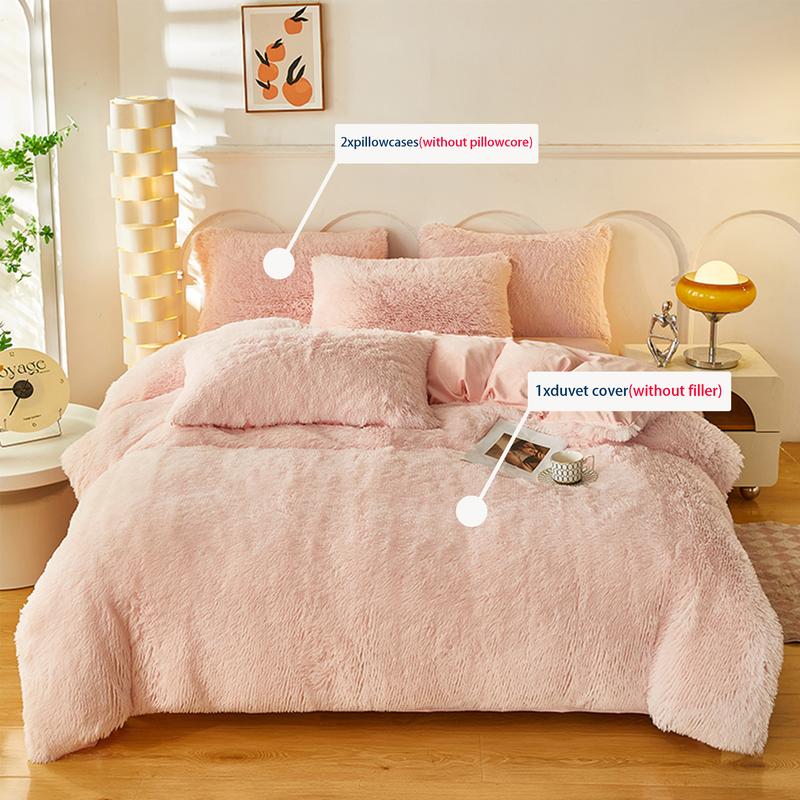 Solid Color Fuzzy Duvet Cover Set, 3 Counts/set Including 1 Duvet Cover & 2 PillowcasesSoft Comfortable  for HomeBedroombed comforter set leopard cozy bedroom soft puffy