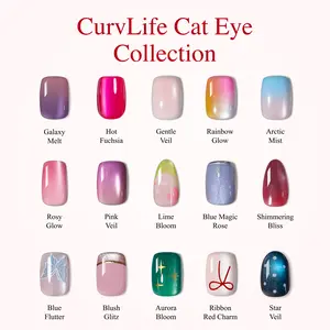 CurvLife Cat Eye Press-On Nails Collection | 30 Pcs | Magnetic Glow Styles, Glossy Salon-Quality Finish, Summervibes | Reusable Easy-Apply Nails for Trendy Everyday Looks
