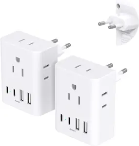 2 Pack European Travel Plug Adapter, International Power Adapter with 4 Outlets 4 USB C Ports (2 USB C), Type C Adapter for  to  of  EU  Spain Greece Portugal France