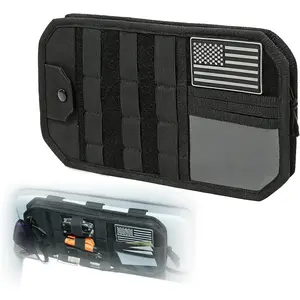 Car Sun Visor Organizer,Tactical Car Accessories with Zipper Storage Pouch & Glasses Clip,Automotive Semi-Rigid Molle Panel for SUVs,Trucks,Cars & Patrol Vehicles(Black)