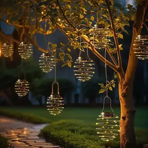 【4 Pack Kit】Outdoor Solar Hanging Lantern Lights - 60LED Waterproof Solar Pineapple Light Outdoor for Garden,Yard Porch Lawn Backyard Landscape Pathway Patio Outside Gardening,cute bee shape Solar Decor Light