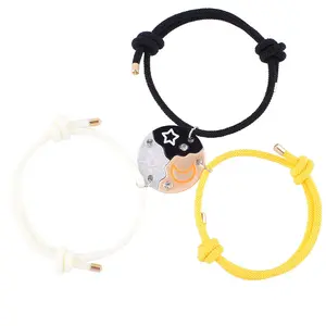 Sun Moon Star Smile Face Matching Bracelet Set, Adjustable Braided Cord Friendship Bracelets, Cute Best Friend Couple Jewelry for Women